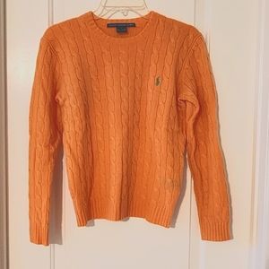 Ralph Lauren, Orange, Wool, Cable knit sweater, Size S